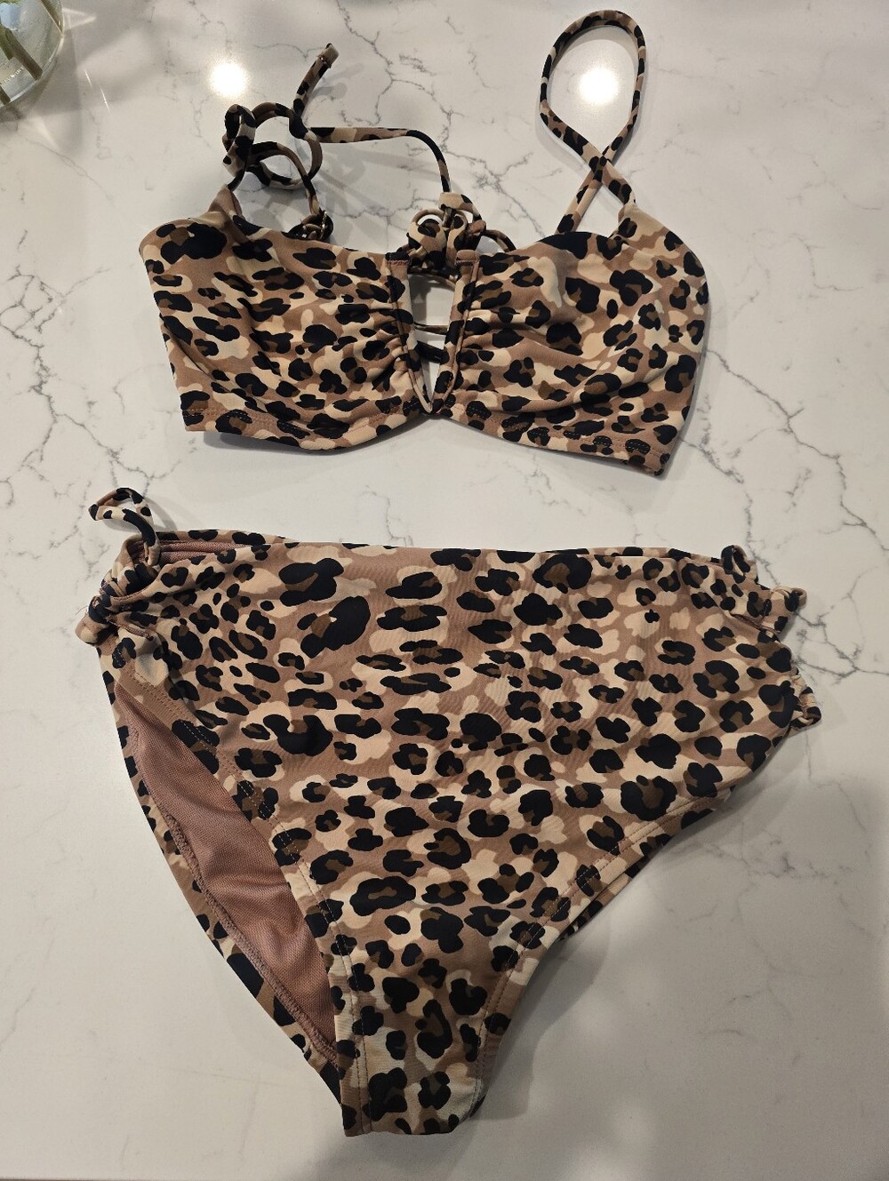 Leopard Print Two-Piece Bikini Set - Beige, Black